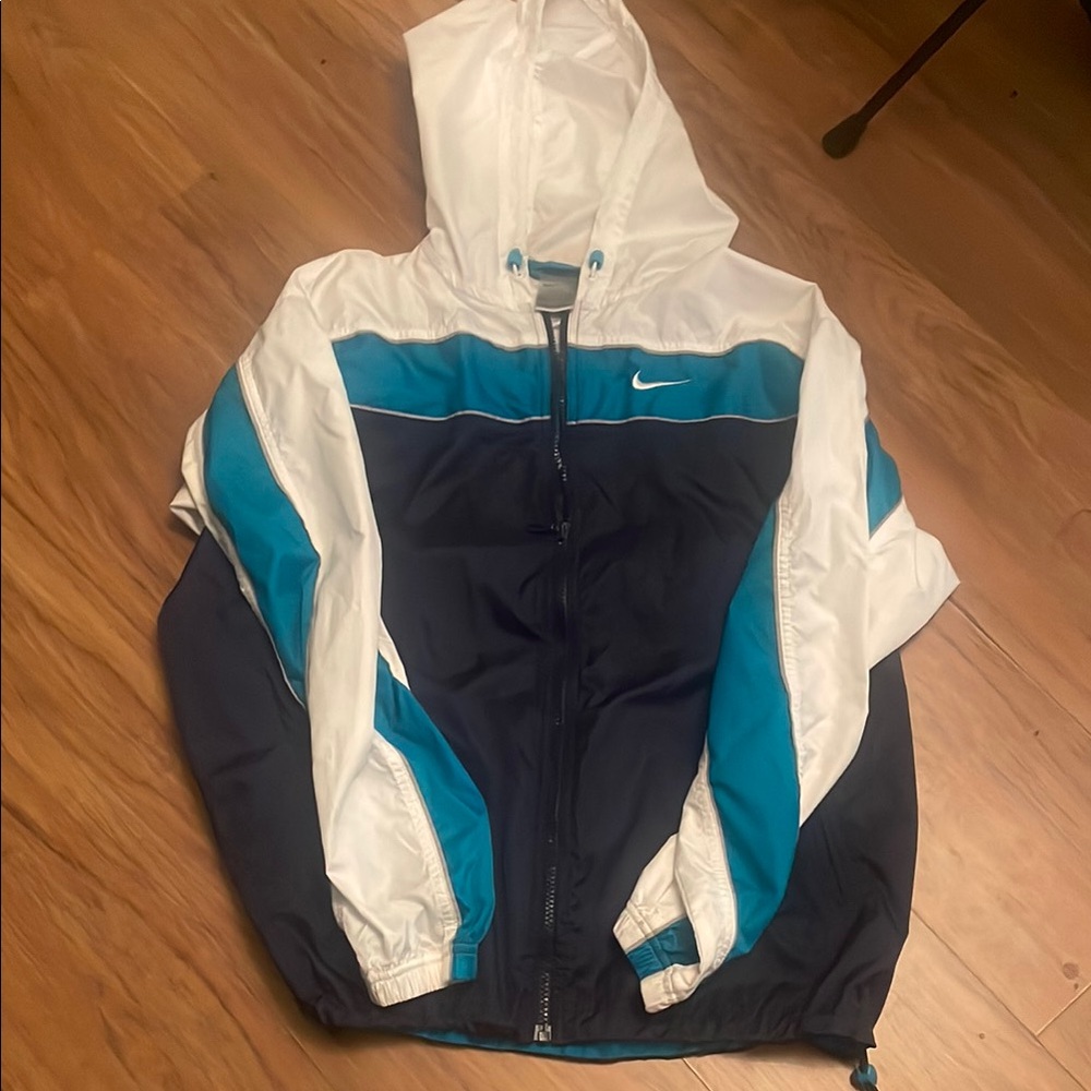 Nike Teal and White Hooded Jacket